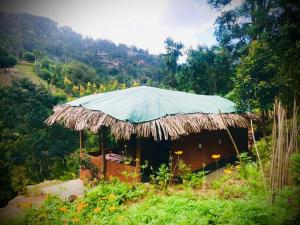 a hut with a blue tarp on top of it at Ella Jungle Rock in Ella