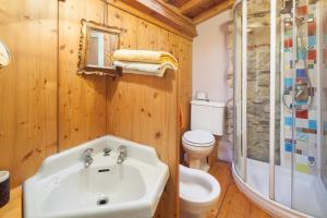 Un baño con lavabo, inodoro y ducha. en Verona Walls, en Verona