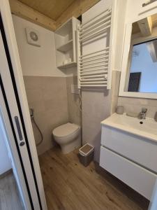 a small bathroom with a toilet and a sink at Loft piano terra a 300m dal mare in Terracina +7 photos
