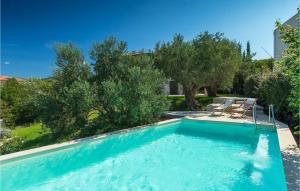 ŽurkovoにあるVilla Kamikの木の植わる庭のスイミングプール