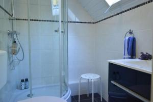 a bathroom with a shower and a toilet and a sink at Veldenzer Hammer in Veldenz +16 photos