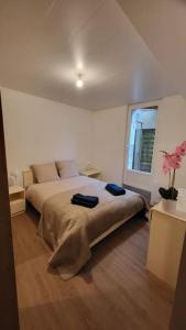 a bedroom with a bed with two towels on it at Le QG in Saint-André-de-Cubzac