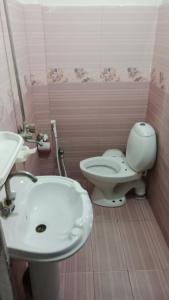 a bathroom with a white toilet and a sink at Malinum Grande Guest House in Lahore