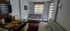 a living room with a table and a couch at Vila Zvončica, apartman Puzović 22 in Kopaonik