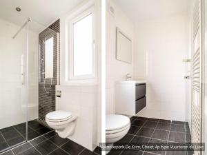 De CocksdorpにあるCozy Chalet Near North Seaのトイレと洗面台を備えた白いバスルーム