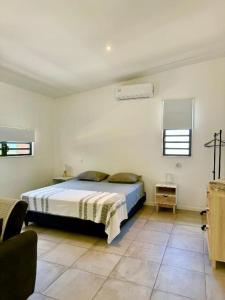 パペトアイにあるTiny House Moorea Hinavaiのベッドルーム1室(ベッド1台付)