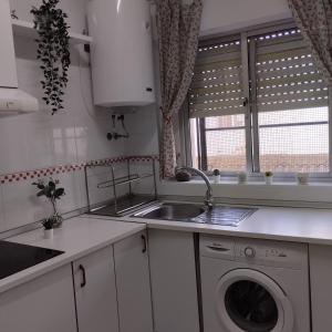 une cuisine avec un évier et une machine à laver dans l'établissement Apartamento ESPERANZA DE LA YEDRA, à Jerez de la Frontera 20 autres photos