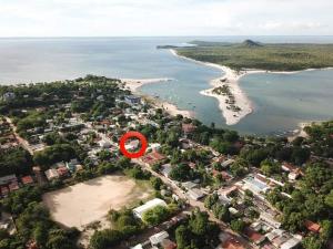 an aerial view of a beach with a red circle at Casa em Praia de Alter do Chão in Santarém