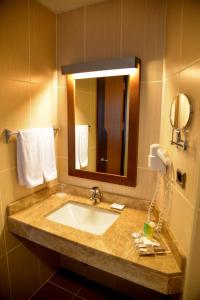 a bathroom with a sink and a mirror at Hotel Hegsagone Marine Asia in Gebze