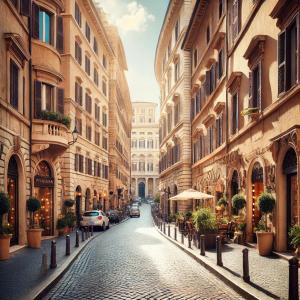una calle adoquinada en una ciudad con edificios en Cerri apartment, en Roma
