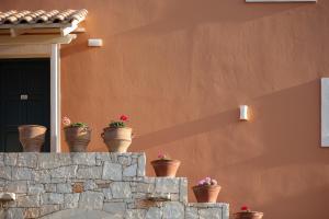 a group of potted plants sitting on a wall at Dia Apartments in Hersonissos