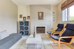 a living room with a couch and chairs and a fireplace at L'Olivier charmante maison avec parking et jardin in Canteleu +33 photos