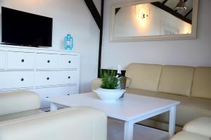 Televízia a/alebo spoločenská miestnosť v ubytovaní Stare Sady Chillout Rooms "Pod Jabłoniami"