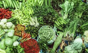 a pile of vegetables on display at a market at THE ROOM2 @ Zishi in Kota Bharu