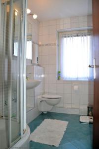 a bathroom with a toilet and a sink and a shower at Wiesenweg - Wohnung 06 in Wyk auf Föhr +4 photos