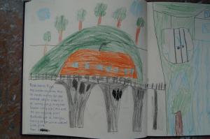 un dibujo de una casa en las páginas de un libro en Haus Sonneck, en Willingen