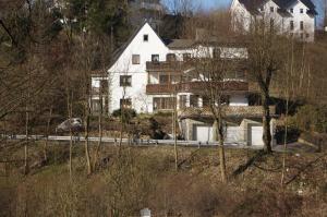una gran casa blanca en una colina con árboles en Haus Sonneck, en Willingen 9 fotos más