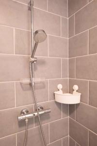 a shower with a shower head in a bathroom at Ilot de paix in Ostend +17 photos
