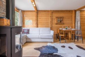 里雾诗Prarion - Modern apartment 4 pax Next to Ski lift - By Cozee Rentals的带沙发和壁炉的客厅