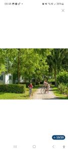 Boofzheimにあるchez bruno et dominiqueの公園内の小道を自転車に乗って2人