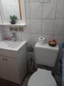 a bathroom with a white toilet and a sink at A Pura Vida in Santa Teresita