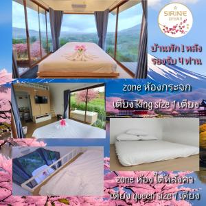 eine Collage mit vier Bildern eines Zimmers in der Unterkunft Sirine​ Onsen​ รีสอร์ทออนเซนวิวทะเลหมอก in Khao Kho