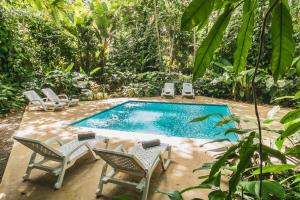 a swimming pool with lounge chairs and a swimming pool at Peaceful Jungle Villa Cooper - Pool & Parking for 2 persons in Puerto Viejo