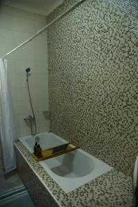 a bathroom with a shower with a sink at Gamaleo Apartment Namulanda in Namulanda +44 photos