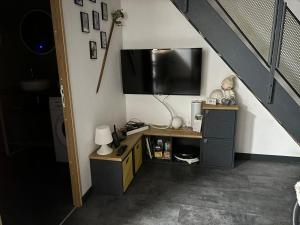 TV a/nebo společenská místnost v ubytování Le 6 du Pitalugue Bonascre appartement en duplex 55m2