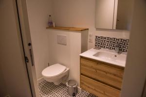 a small bathroom with a toilet and a sink at la maison des Poteries in Chanteloup-les-Bois +11 photos