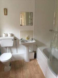 ein Badezimmer mit Waschbecken, Toilette und Badewanne in der Unterkunft HOLIDAY HOUSE TANYGRISIAU SNOWDONIA North Wales in Tanygrisiau