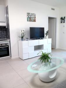 Una sala de estar con televisión y una mesa de café. en Casa vacanze Talenti, en Roma