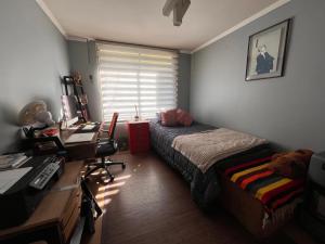 Un dormitorio con una cama y un escritorio y un escritorio. en Comodidad y perfecta ubicación, en Santiago