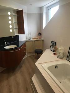 a bathroom with a sink and a bath tub at Duplex LOUIS - Mon Gîte Facile in Horbourg +29 photos