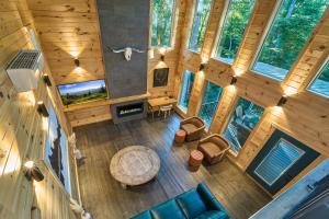 an overhead view of a living room in a tree house at Alta Maya in Gatlinburg