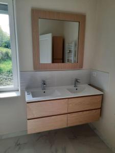 un bagno con lavandino e specchio di Charmante maison rénovée a Thénioux