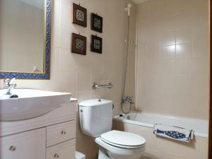 a bathroom with a toilet and a sink and a tub at Apartamento con chimenea y vistas Falcó 10 in Pla de l'Ermita +16 photos