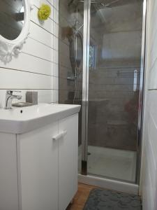 a bathroom with a sink and a shower at Chez Eve 2 in Nîmes