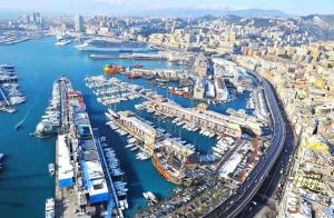 an aerial view of a harbor with many boats at Mare e Monti in Genoa