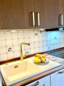 a kitchen sink with a plate of fruit on it at Annika1 in Tinnum
