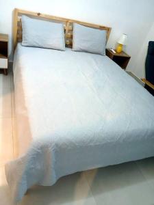 a bedroom with a large white bed with two pillows at Pool Feelings Punta Cana in Punta Cana +29 photos