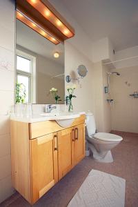 a bathroom with a sink and a toilet at Hotel Lilton in Ängelholm