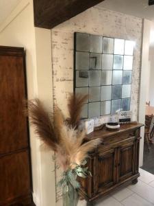 a room with a mirror and a counter with feathers at Walnut River's Edge Guesthouse in El Dorado +52 photos