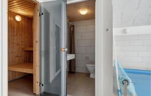 a bathroom with a shower and a toilet at Awesome Home In Hvide Sande With Sauna in Havrvig +27 photos