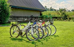 a group of bikes parked in a field at 2 Bedroom Amazing Apartment In Ratulow in Ratułów