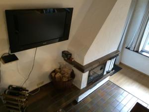 TV de pantalla plana colgada en la pared en Ferienhaus Stausee Bitburg en Biersdorf
