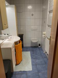 un baño con lavabo e inodoro en Ferienwohnung Ingrid Rautenberg, en Krautheim 10 fotos más