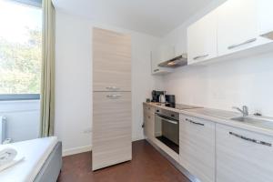 a kitchen with white cabinets and a sink at Maison Fontanieres studio Le Roule in La Mulatière