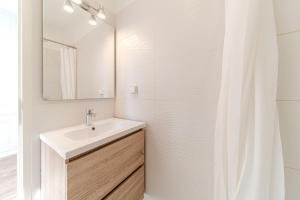un baño con lavabo y espejo en Maison Fontanières Studio Laurent 2 persons, en La Mulatière