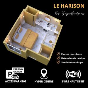 a rendering of a floor plan of a house at Compact City-Centre Studio with Parking and Wi-Fi in Bordeaux +12 photos